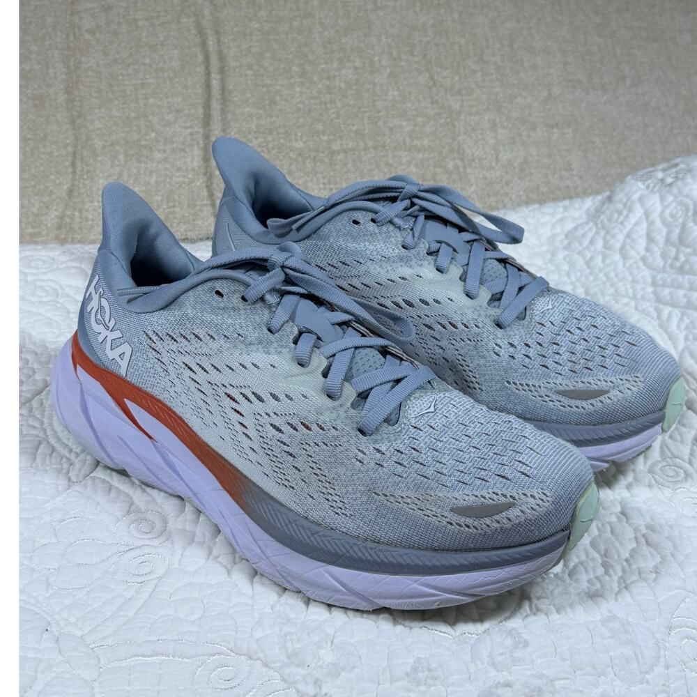 Hoka One One Women 7.5 Blue Clifton 8 Cushioned Lace Up Running Athletic Shoes
